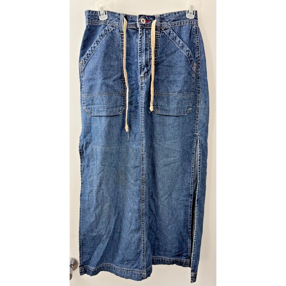 Long Straight Denim Jean Skirt Women's Modest Vintage Retro 5/6 Small Slits 80s